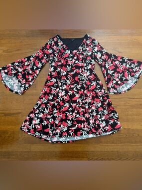 Roz & Ali Floral & Butterfly Bell Sleeve Dress L